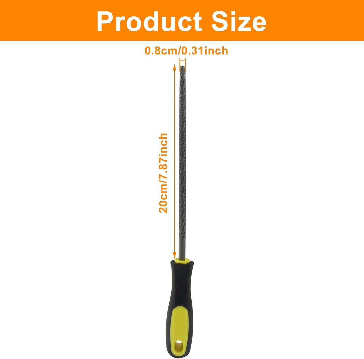 8 Inch Round File, Carbon Steel Rat Tail Metal File Tool Sharpener for Professionals/Wood/DIY Enthusiasts