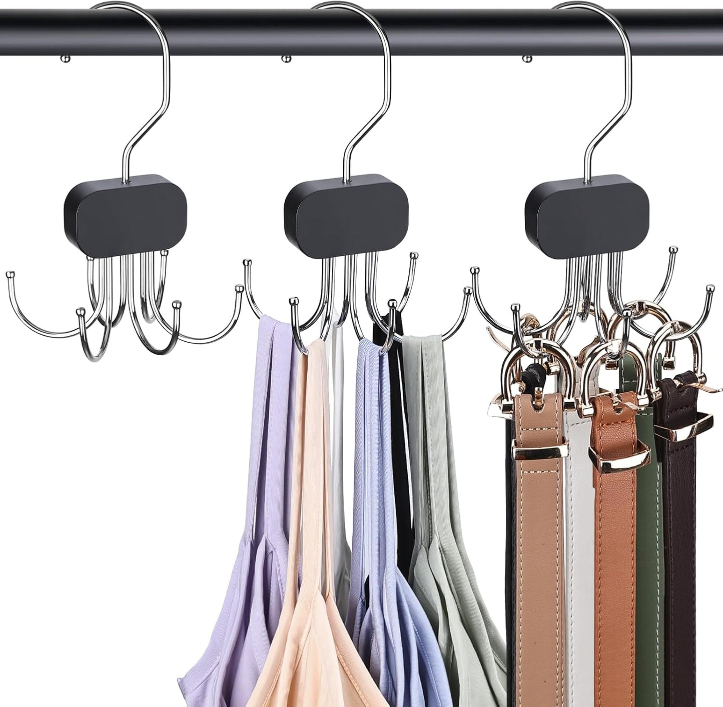 3 Pack Tank Top Hangers, 2026 Upgraded Bra Hanger for Closet Organizer & Storage, 360° Rotating & Foldable Design, Wooden Space-Saving Hanger for Tank Tops, Bras and More (Black)