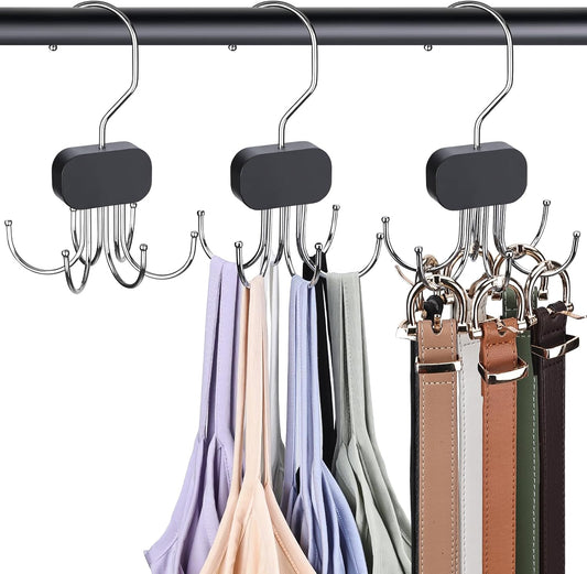 3 Pack Tank Top Hangers, 2026 Upgraded Bra Hanger for Closet Organizer & Storage, 360° Rotating & Foldable Design, Wooden Space-Saving Hanger for Tank Tops, Bras and More (Black)
