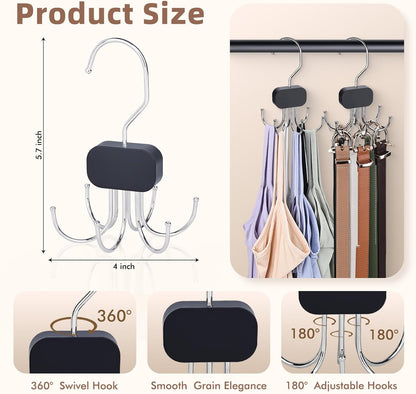 3 Pack Tank Top Hangers, 2026 Upgraded Bra Hanger for Closet Organizer & Storage, 360° Rotating & Foldable Design, Wooden Space-Saving Hanger for Tank Tops, Bras and More (Black)