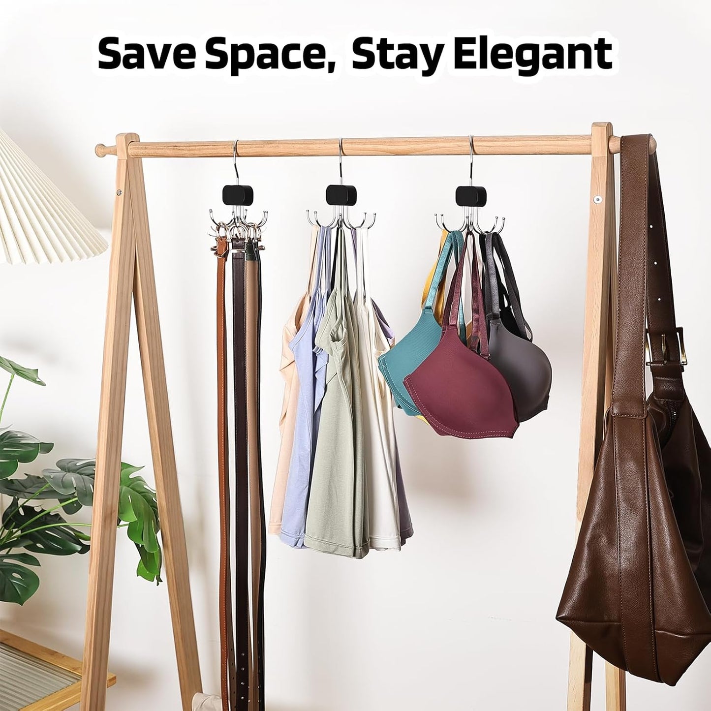 3 Pack Tank Top Hangers, 2026 Upgraded Bra Hanger for Closet Organizer & Storage, 360° Rotating & Foldable Design, Wooden Space-Saving Hanger for Tank Tops, Bras and More (Black)
