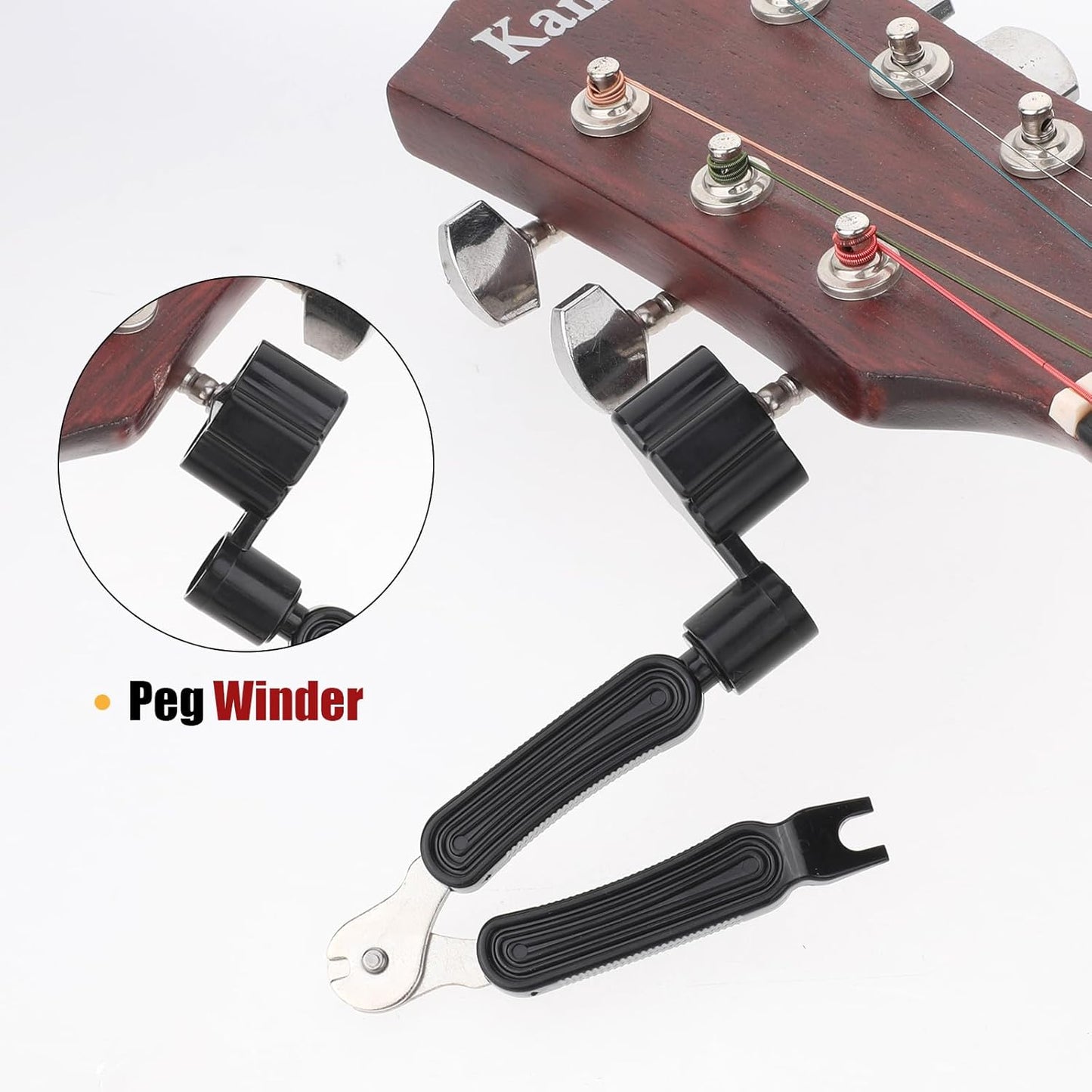 Guitar String Winder, Professional Guitar Tools Bridge Pin Puller and Cutter Musical Instrument String Winder 3 In 1 Tool for Repairing Restringing of Acoustic Electric Guitars (Black)