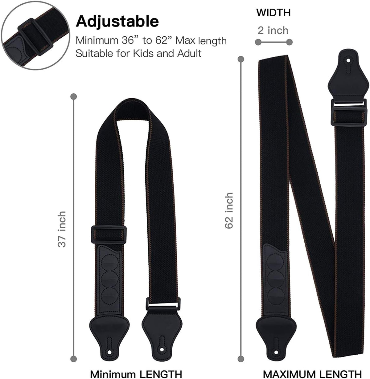 Guitar Strap, Soft Cotton Straps With 3 Pick Holders, Button Headstock Adaptor, 1 Pair Locks and 3 Picks Set For Electric/Acoustic Guitar