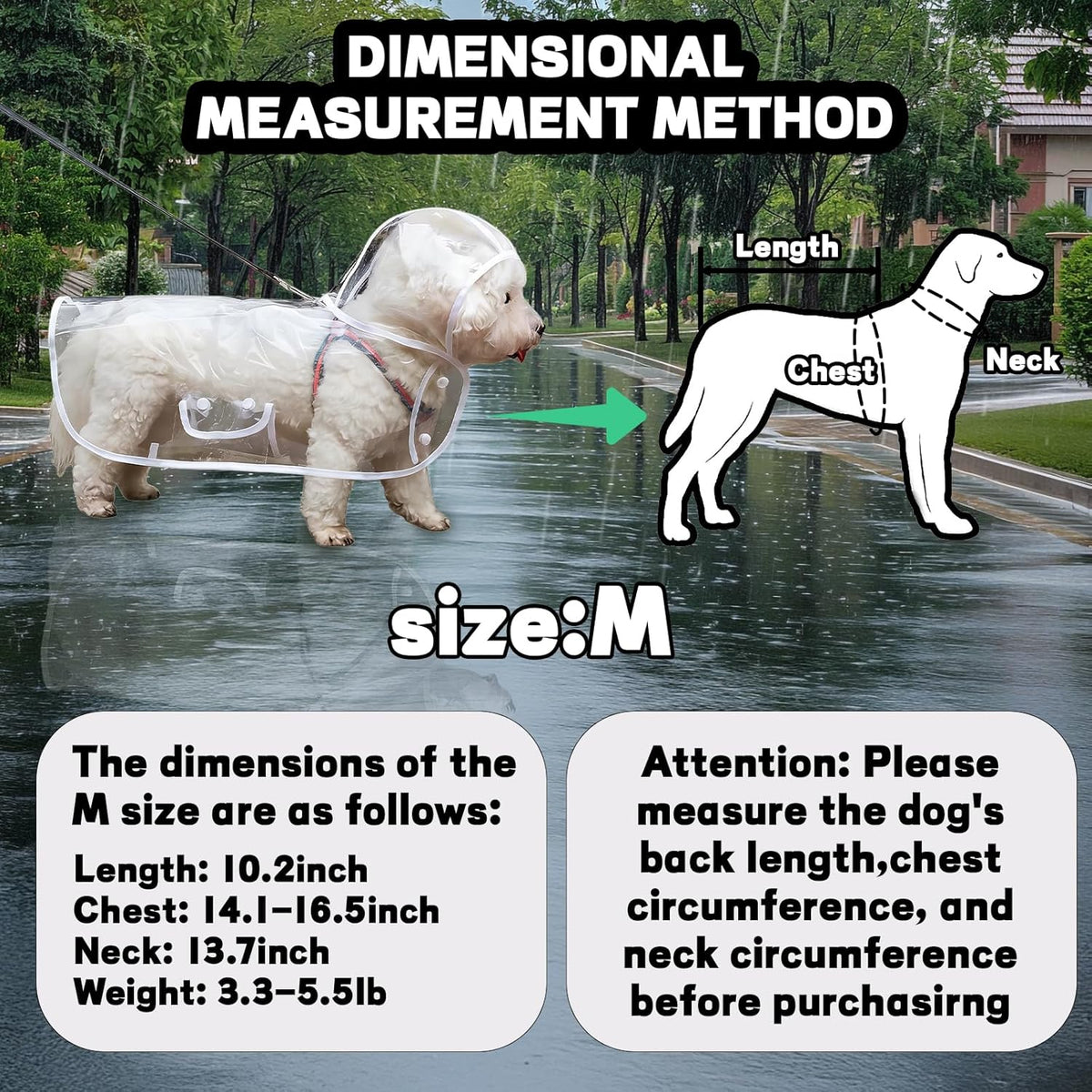 Clear Dog Rain Poncho for Small Medium Dogs - Heavy Waterproof Raincoat with Hidden Leash Hole & Adjustable Snaps - Transparent, Pet Hooded Cape for Bichon Poodle (4-8lbs)