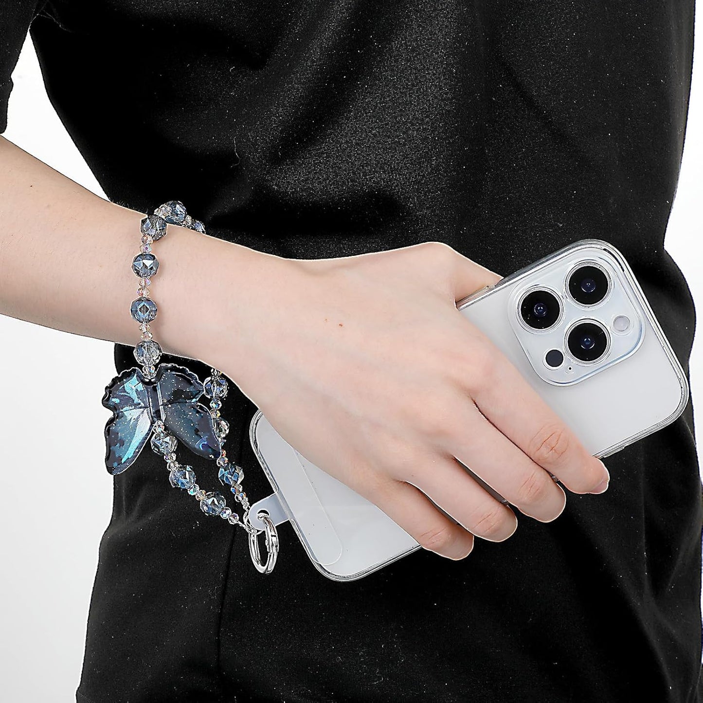 Cute Phone Charm Wrist Strap with Spacer,Butterfly Beaded Phone Chain Wristlet for Case Cellphone Chain Lanyard