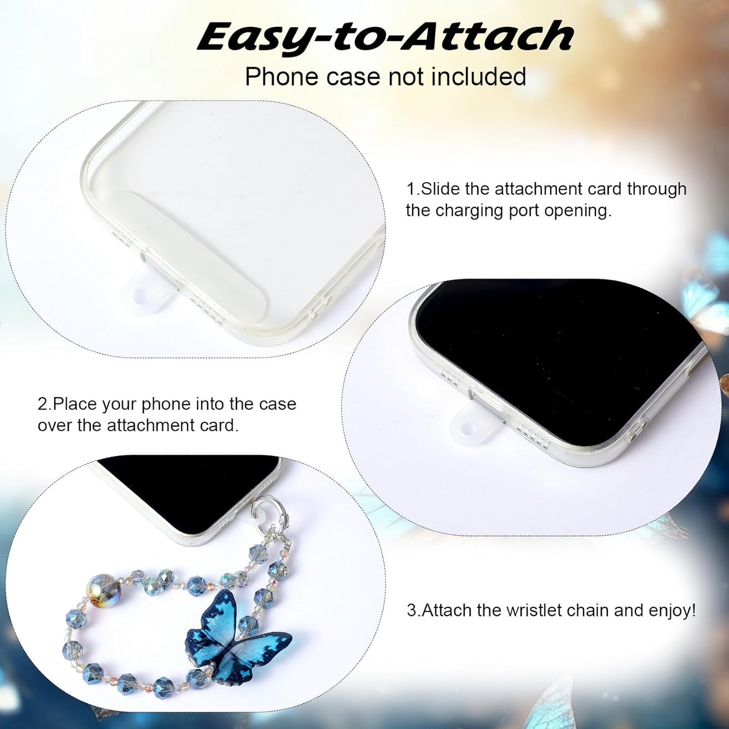 Cute Phone Charm Wrist Strap with Spacer,Butterfly Beaded Phone Chain Wristlet for Case Cellphone Chain Lanyard