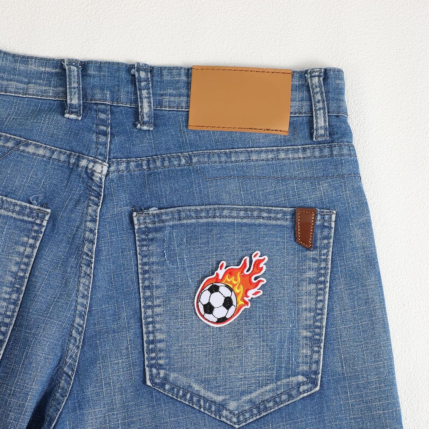 2Pcs Embroidered Soccer Ball Patches Iron on Flaming Soccer Patch for Clothes Decorative Sports Ball Applique for Backpacks Hats Holes Jackets Pants Jeans Boys