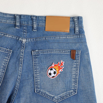 2Pcs Embroidered Soccer Ball Patches Iron on Flaming Soccer Patch for Clothes Decorative Sports Ball Applique for Backpacks Hats Holes Jackets Pants Jeans Boys