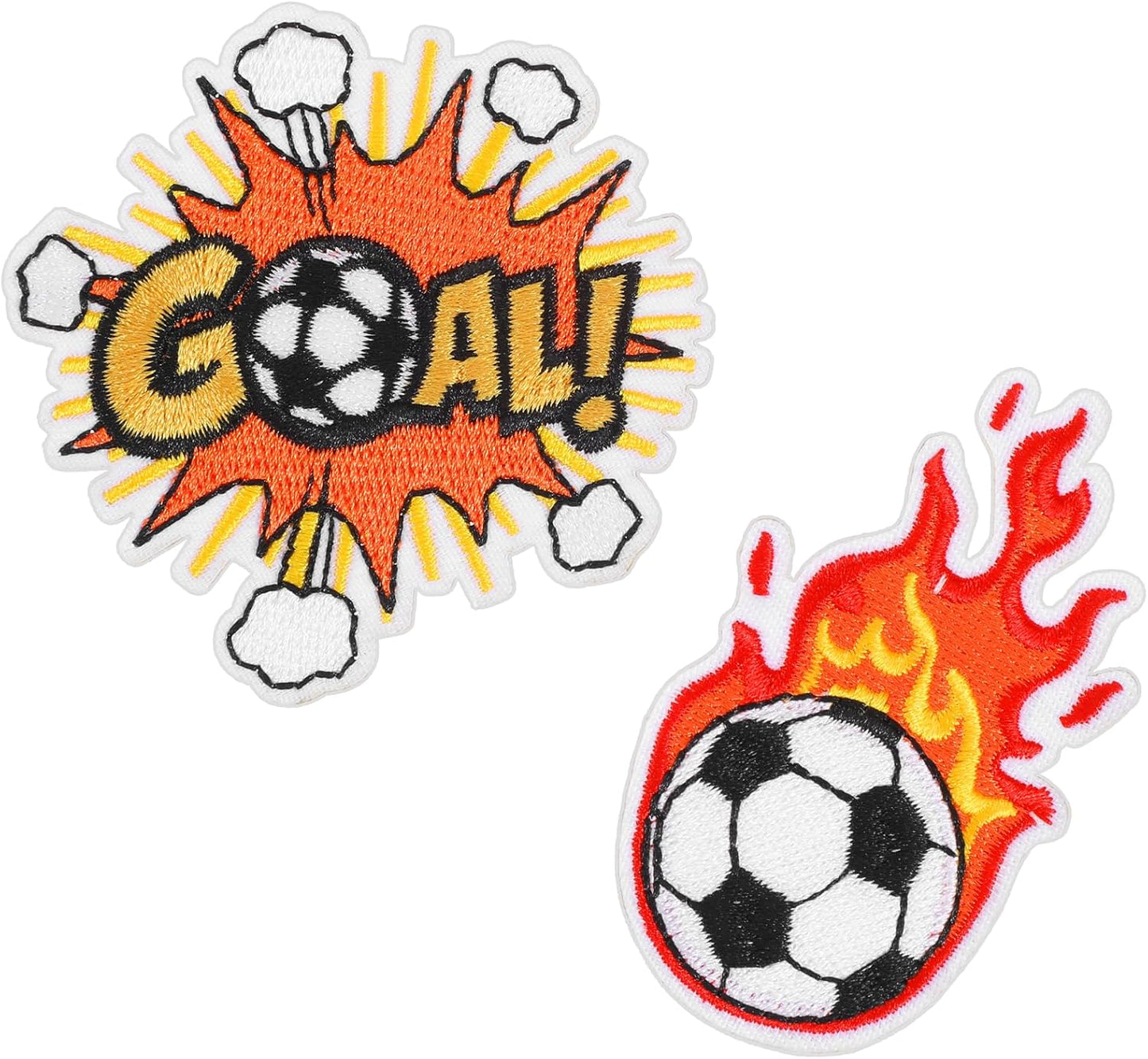 2Pcs Embroidered Soccer Ball Patches Iron on Flaming Soccer Patch for Clothes Decorative Sports Ball Applique for Backpacks Hats Holes Jackets Pants Jeans Boys