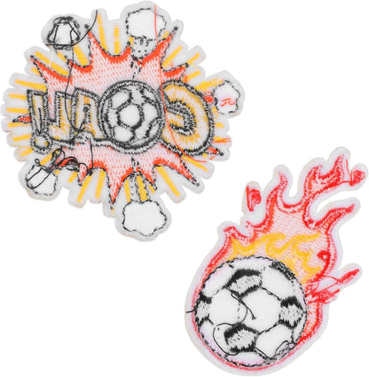 2Pcs Embroidered Soccer Ball Patches Iron on Flaming Soccer Patch for Clothes Decorative Sports Ball Applique for Backpacks Hats Holes Jackets Pants Jeans Boys