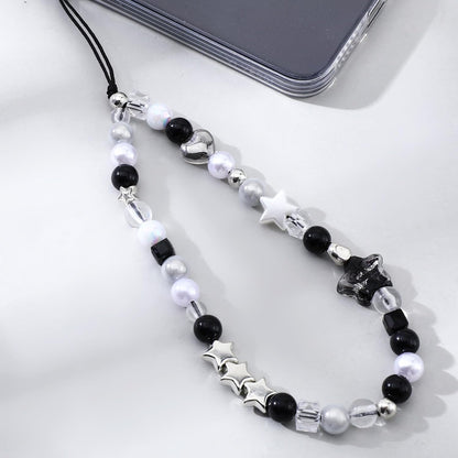 Beaded Camera Hand Strap, Cool Black Star Phone Lanyard Wrist Cute Bag Charm Digital Camera Wrist Strap for Phone Bag Keychain