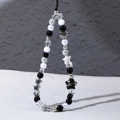 Beaded Camera Hand Strap, Cool Black Star Phone Lanyard Wrist Cute Bag Charm Digital Camera Wrist Strap for Phone Bag Keychain