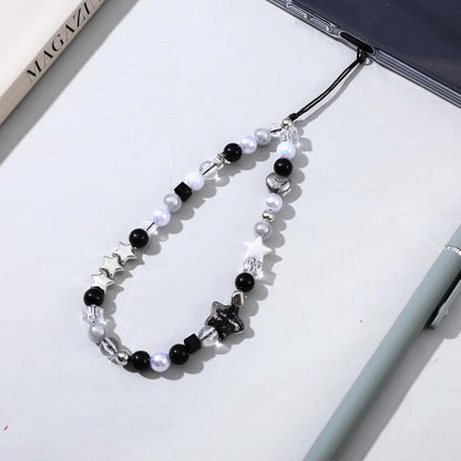 Beaded Camera Hand Strap, Cool Black Star Phone Lanyard Wrist Cute Bag Charm Digital Camera Wrist Strap for Phone Bag Keychain