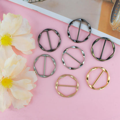 Tie Clips for Women & Girls - Twist Tee Knot Scarf Clip Waist Clothes Corner Knotted Button Fashion Metal Circle Buckle Alloy Clothing Ring Wrap Holder Round Scarves Clasp
