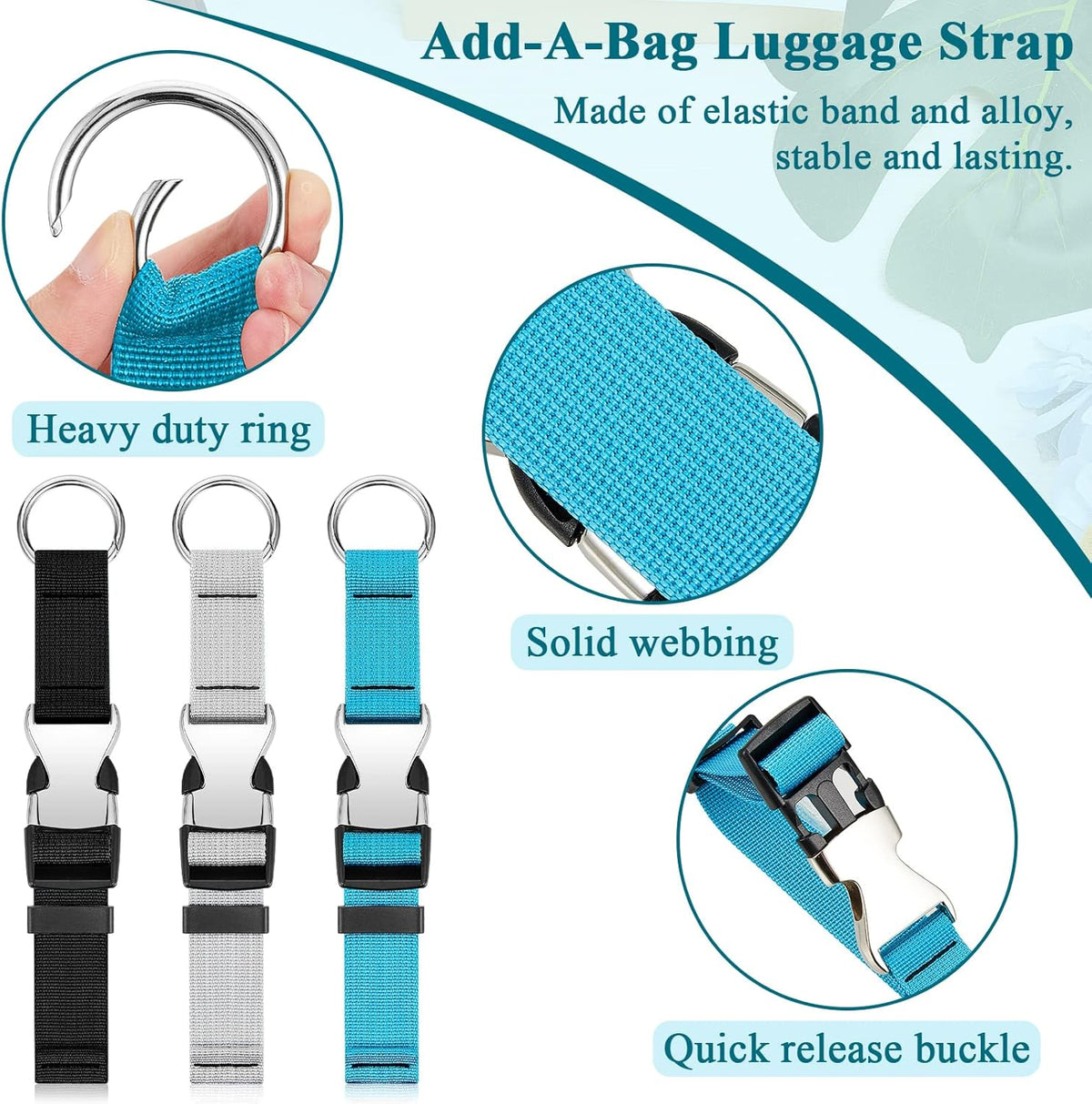 Amylove 3 Pcs Add a Bag Luggage Straps Gripper Heavy Duty Jacket Valises Strap for Travel Belt with Buckle Adjustable Baggage