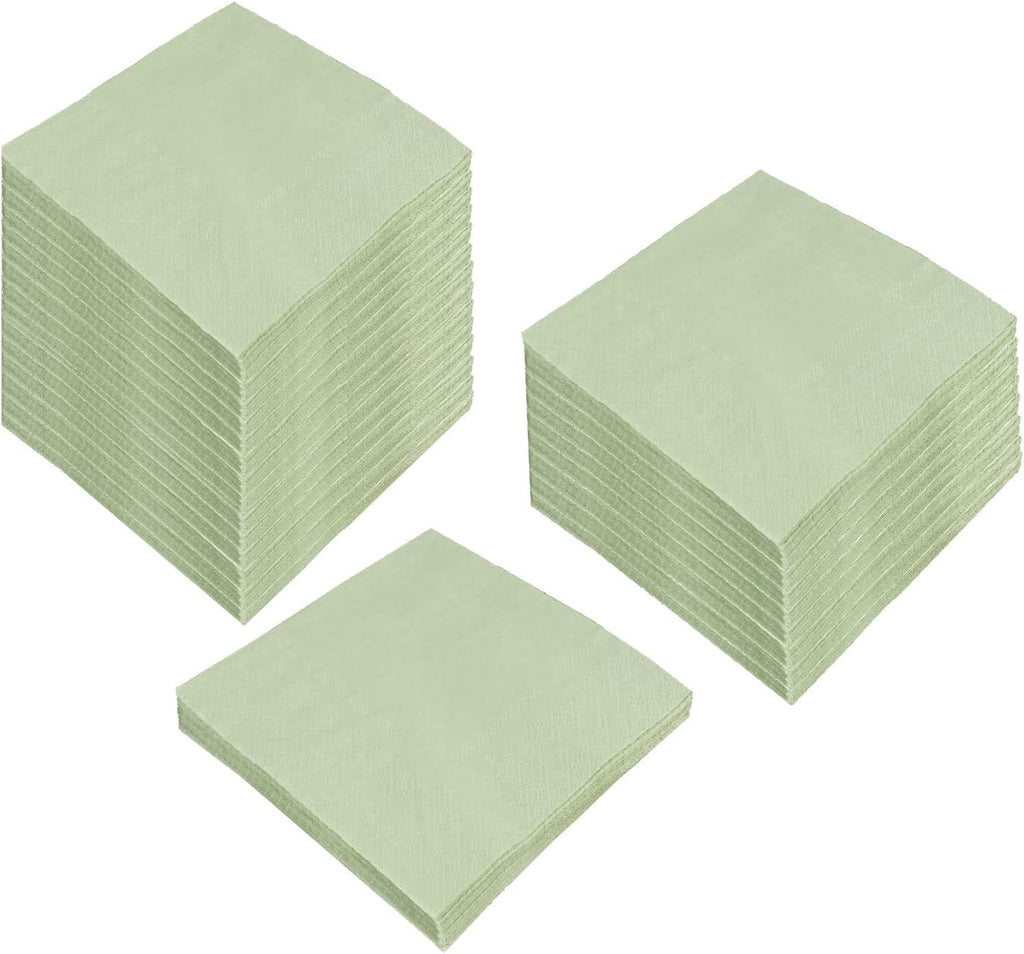 100 Pack Cocktail Napkin 2-Ply Dessert Napkins Folded 5 x 5 Inches Disposable Napkins for Dinner Wedding Birthday Party Bridal Anniversary Recepti Event (100, Sage-Green)