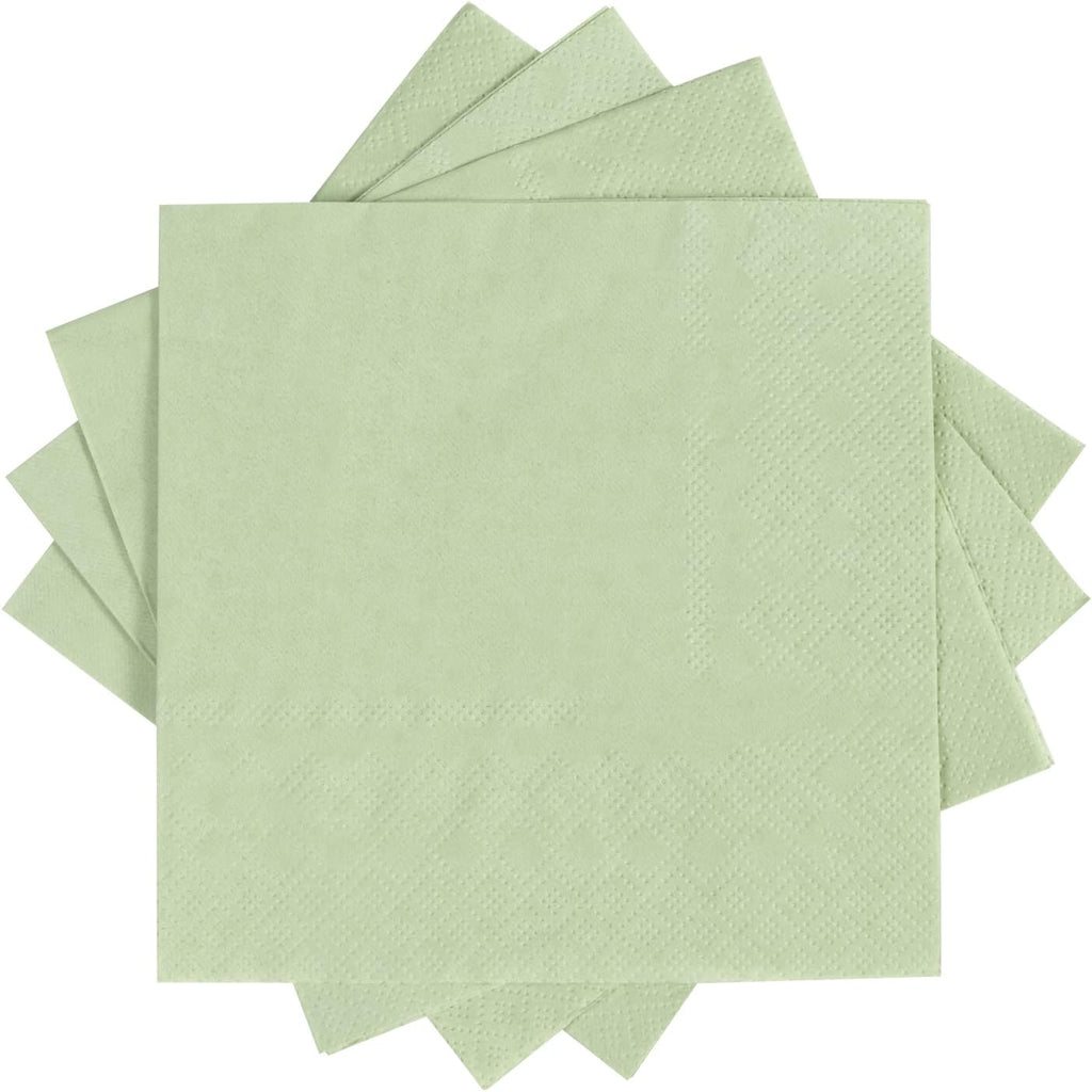 100 Pack Cocktail Napkin 2-Ply Dessert Napkins Folded 5 x 5 Inches Disposable Napkins for Dinner Wedding Birthday Party Bridal Anniversary Recepti Event (100, Sage-Green)