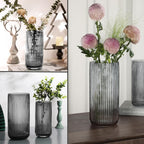 Flower Vase 7.6 Inch Grey Thickened Glass Vase for Lego Flowers,Bookshelf,Dinner Table,Office Desktop,Meeting Room,Bathroom,Countertop,Home Christmas Day Decorati