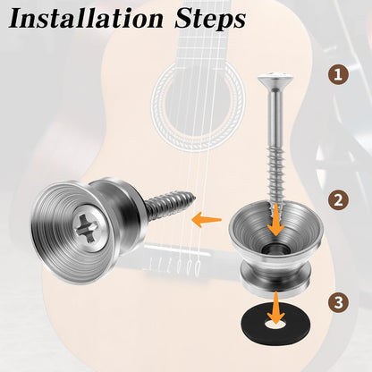 Xindojuz 18 PCS Guitar Strap Button, Metal Guitar Strap Peg Buttons Locks End Pins with Mounting Screws, Anti Slipping Music Parts for Acoustic Classical Electric Guitars Bass Ukulele (Silver)