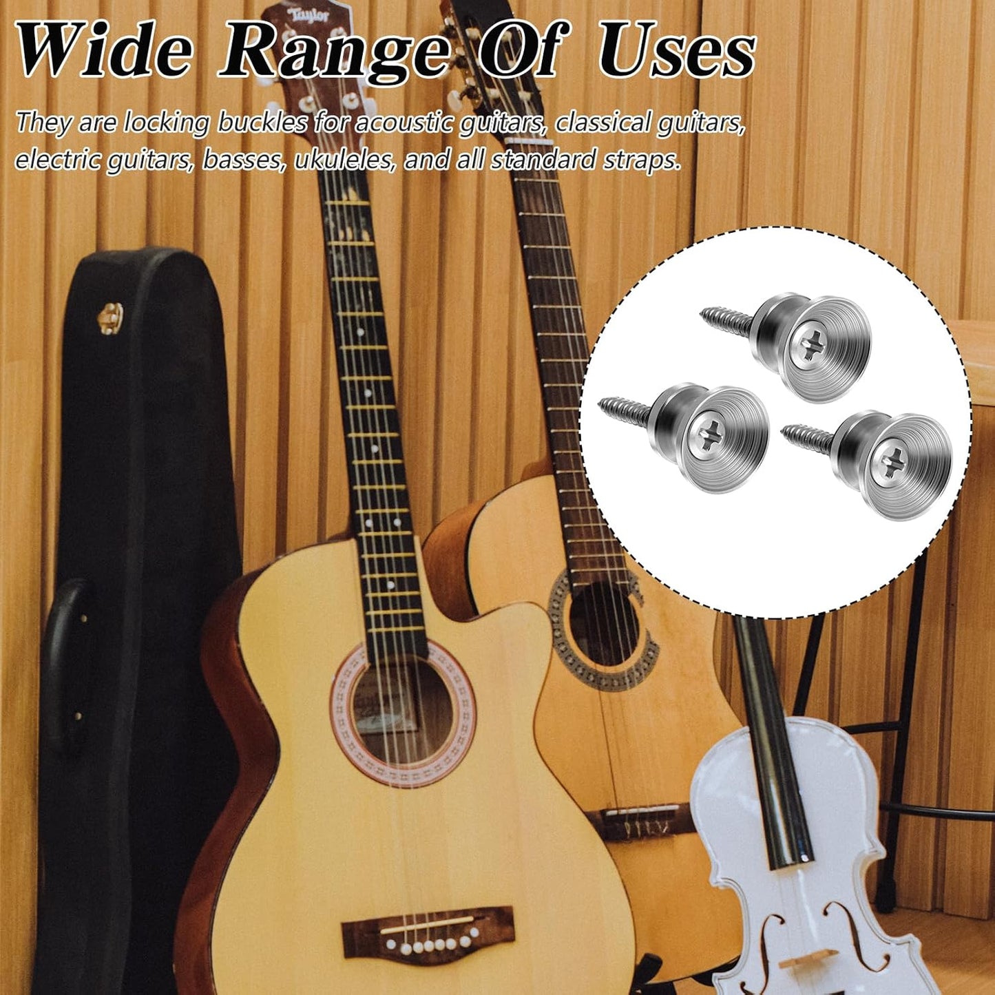 Xindojuz 18 PCS Guitar Strap Button, Metal Guitar Strap Peg Buttons Locks End Pins with Mounting Screws, Anti Slipping Music Parts for Acoustic Classical Electric Guitars Bass Ukulele (Silver)