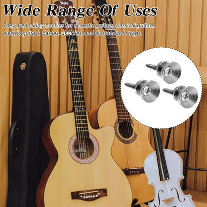 Xindojuz 18 PCS Guitar Strap Button, Metal Guitar Strap Peg Buttons Locks End Pins with Mounting Screws, Anti Slipping Music Parts for Acoustic Classical Electric Guitars Bass Ukulele (Silver)