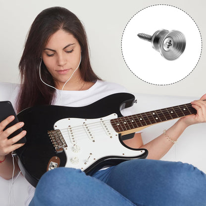 Xindojuz 18 PCS Guitar Strap Button, Metal Guitar Strap Peg Buttons Locks End Pins with Mounting Screws, Anti Slipping Music Parts for Acoustic Classical Electric Guitars Bass Ukulele (Silver)