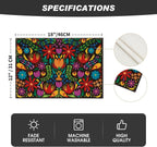 Mexican Cinco De Mayo Placemats for Dining Table, 12 x 18 Inch Floral Fiesta Dia De Los Muertos Decoration Washable Table Mats Set of 4