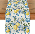 Blue Lemon Iris Summer Table Runner, Seasonal Spring Kitchen Dining Table Decor for Home Party Decor 13x72 Inch