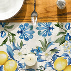 Blue Lemon Iris Summer Table Runner, Seasonal Spring Kitchen Dining Table Decor for Home Party Decor 13x72 Inch
