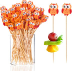 100 Pack Owl Toothpicks for Appetizers, 4.7 Inch Natural Bamboo Cocktail Picks for Cake Dessert Food Picks Wedding Birthday Party Decoration