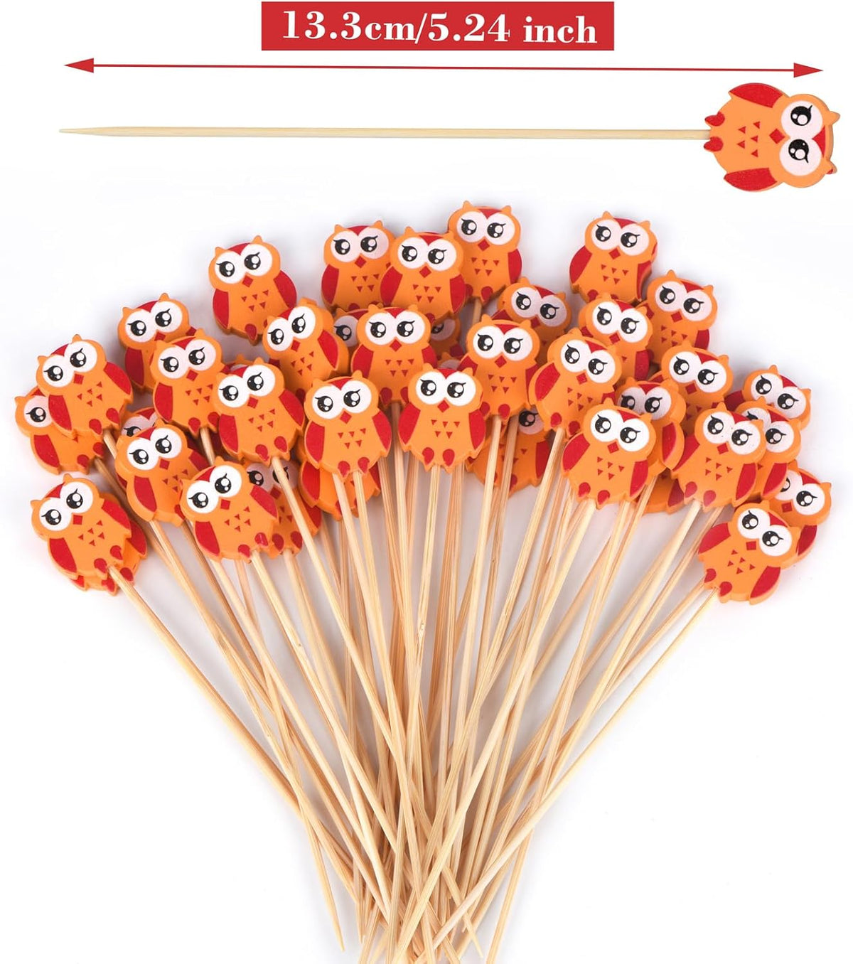 100 Pack Owl Toothpicks for Appetizers, 4.7 Inch Natural Bamboo Cocktail Picks for Cake Dessert Food Picks Wedding Birthday Party Decoration