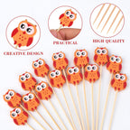 100 Pack Owl Toothpicks for Appetizers, 4.7 Inch Natural Bamboo Cocktail Picks for Cake Dessert Food Picks Wedding Birthday Party Decoration