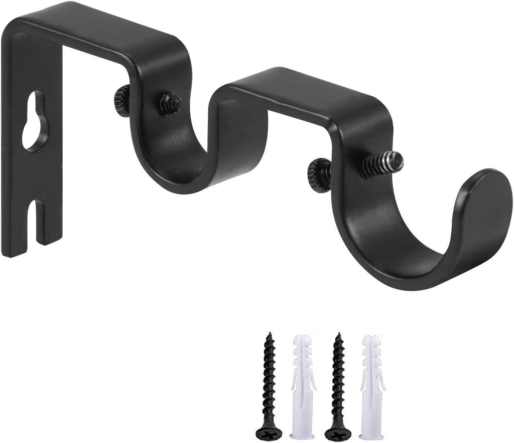 Heavy Duty Double Curtain Rod Brackets, 1" & 5/8" Inch Rod Holders (Set of 2, Black)