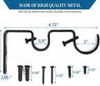 Heavy Duty Double Curtain Rod Brackets, 1" & 5/8" Inch Rod Holders (Set of 2, Black)