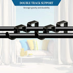 Heavy Duty Double Curtain Rod Brackets, 1" & 5/8" Inch Rod Holders (Set of 2, Black)
