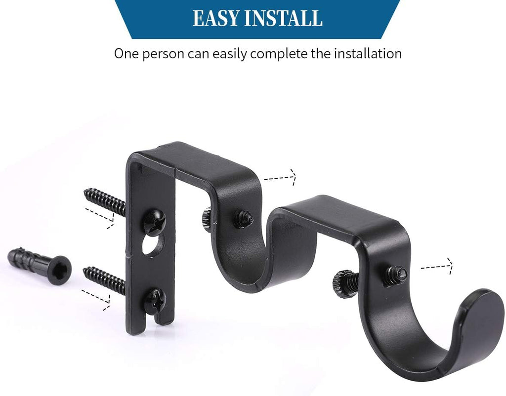 Heavy Duty Double Curtain Rod Brackets, 1" & 5/8" Inch Rod Holders (Set of 2, Black)