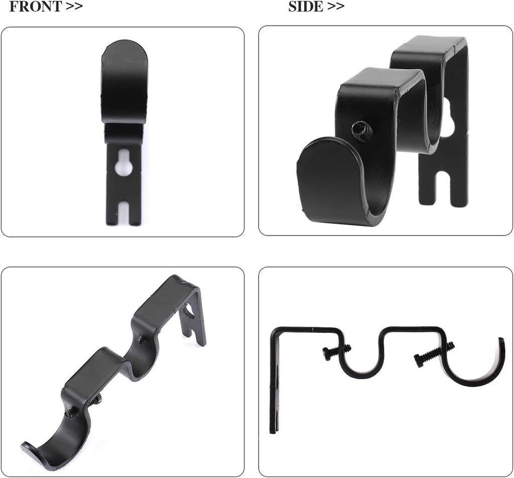 Heavy Duty Double Curtain Rod Brackets, 1" & 5/8" Inch Rod Holders (Set of 2, Black)