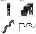 Heavy Duty Double Curtain Rod Brackets, 1" & 5/8" Inch Rod Holders (Set of 2, Black)