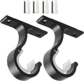 Ceiling Mount & Wall Installation Curtain Rod Brackets Holders for 1 Inch Rod, Black (Set of 2, Black)