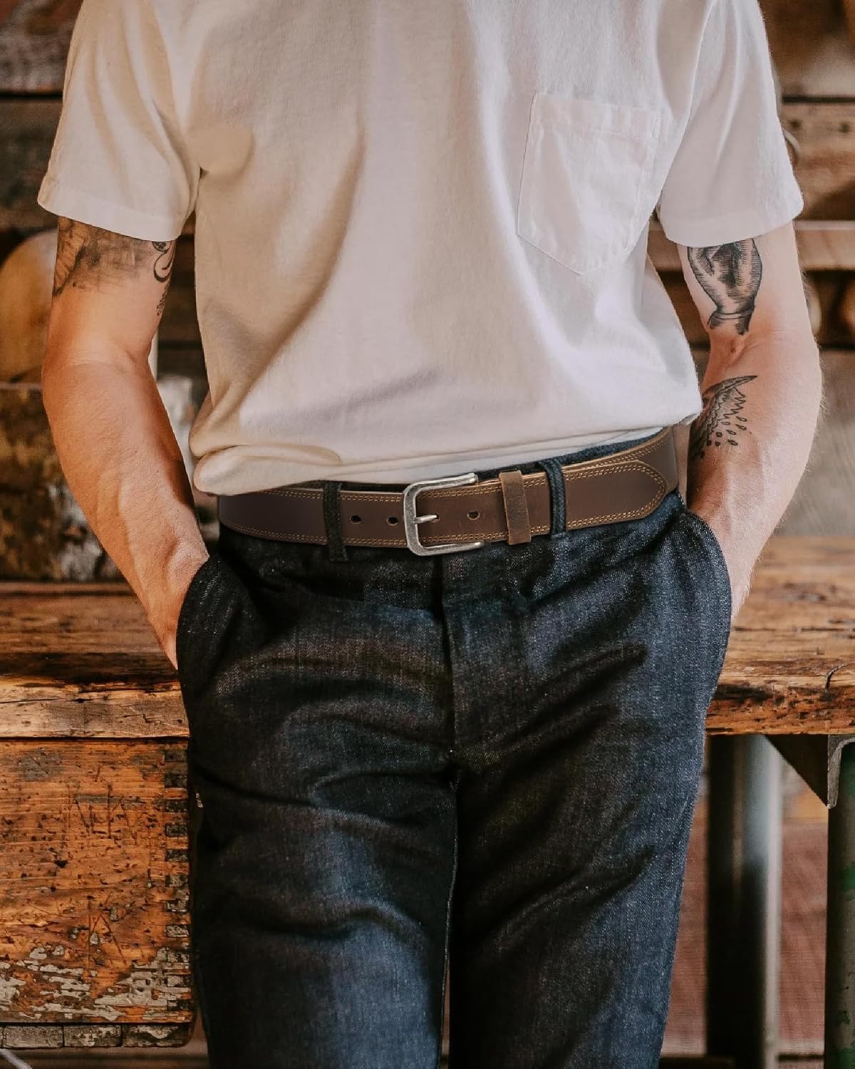 Mens Belts Leather - 35mm Genuine Leather Belts for Men - Ideal Match for Casual Jeans