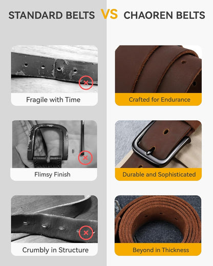 Mens Belts Leather - 35mm Genuine Leather Belts for Men - Ideal Match for Casual Jeans