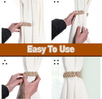 4 Pack Braided Curtain Tiebacks Boho Elegant Rustic Curtain Holdbacks Tie Backs Holders Set Simple Light Weight Drapes Decorative Accessories Handmade for Home Office Bedroom Window (4, Linen)