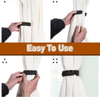 4 Pack Braided Curtain Tiebacks Boho Elegant Rustic Curtain Holdbacks Tie Backs Holders Set Simple Light Weight Drapes Decorative Accessories Handmade for Home Office Bedroom Window (4, Black)