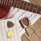 Wood Guitar Picks with Guitar Pick Box, Personalized Guitar Picks Holder, Guitar Pick Case Storage for Boyfriend Coworker Son Husband, Guitar and Bass Accessories(1Guitar Pick Holder & 3 Guitar Picks)