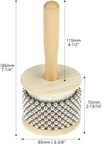 Wooden Cabasa Percussion Musical Instrument, 3.5 Inch Stainless Steel Beaded Shaker with Wooden Handle, Professional Rhythm Maker, 3.54" x 7.28"