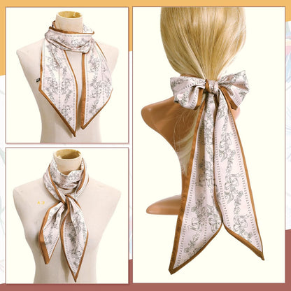 2 Pcs 59 Inch Silk Head Scarf Hair Neck Scarves Women's Fashion Square Neck Satin Scarfs for Women Purse Bag Scarfs for Handbags Silky Long Satin Headscarf