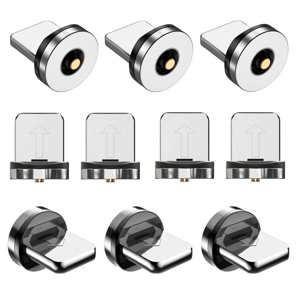 Magnetic Charging Tips lPhone 10pcs,1Pin 360° Rotate Connector Adapters for iOS-Lightlng Ports Series,Just Plugs to Charging/Water-dustproof/antioxidant Without Cord&Non-Data