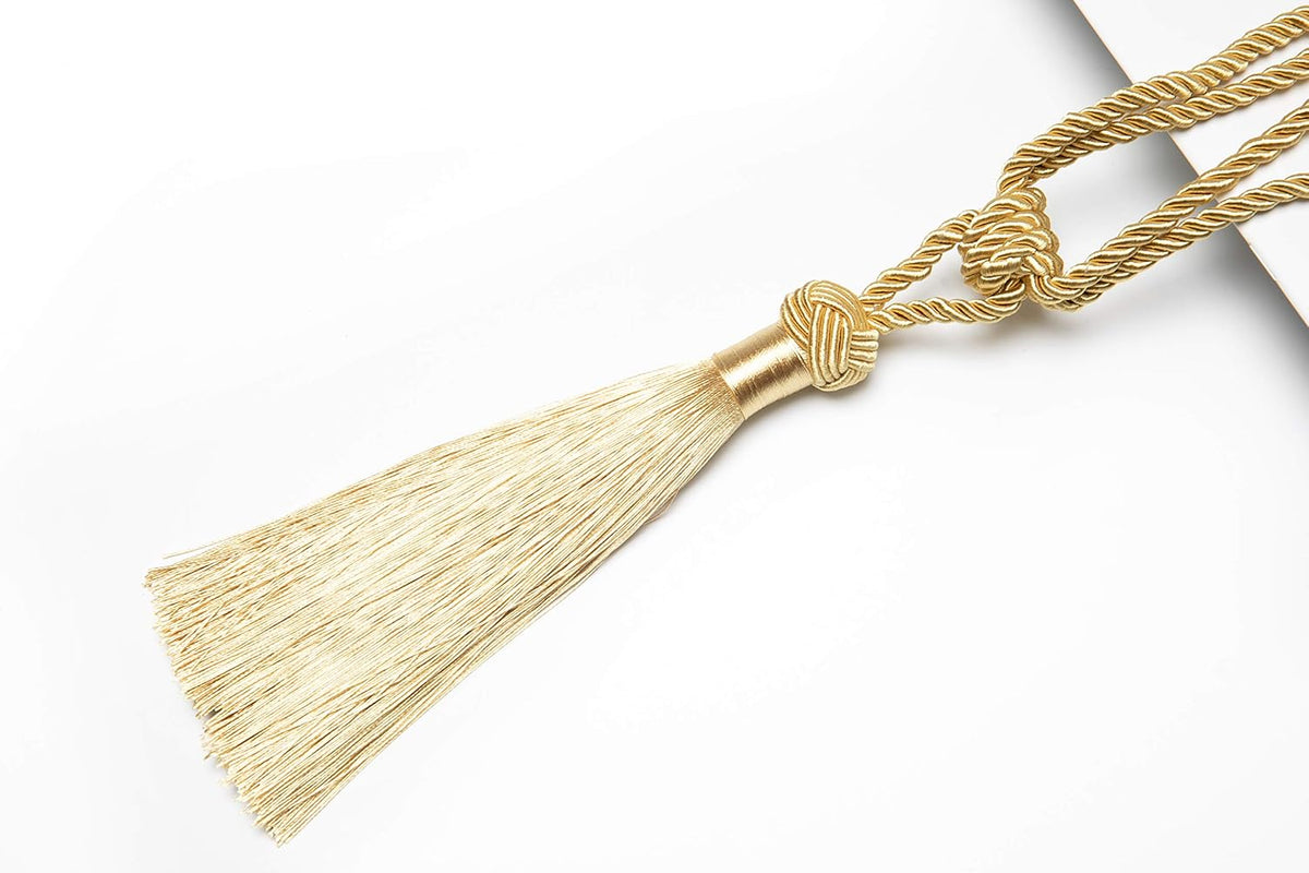 Curtain Tiebacks Hand-Woven Holdbacks Home Decorative Tassels Tiebacks (Gold, 2 Pack)