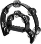 Tambourine Double Row, Metal Jingles Hand Held Percussion, Half Moon Tambourine for Kids/Adults/Party Kids-Black