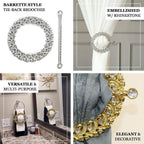 Efavormart 2 Pack | 7" Gold Barrette Style Acrylic Crystal Curtain Tie Backs, Round Backdrop Drapery Brooch Holdbacks